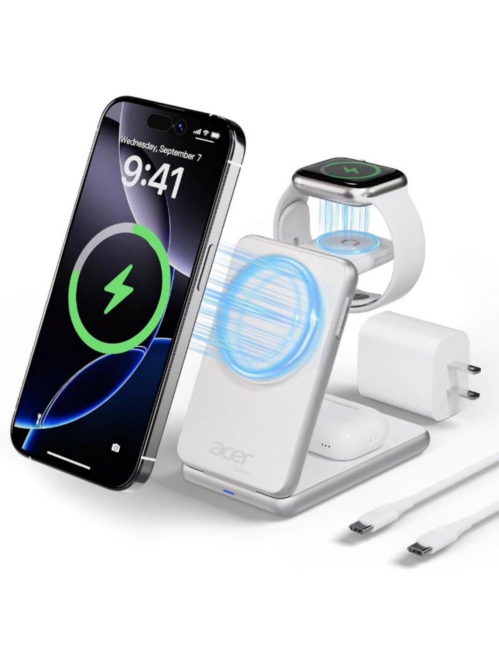 3-in-1 Wireless Charging Station for iPhone, Apple Watch & AirPods - 15W Fast